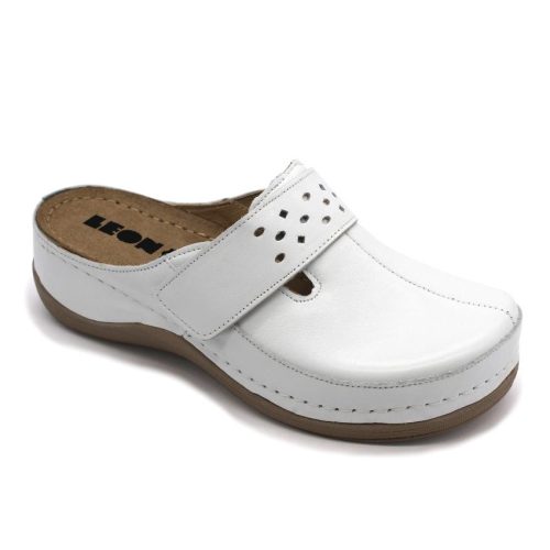 902 LEON Comfort női bőr klumpa fehér